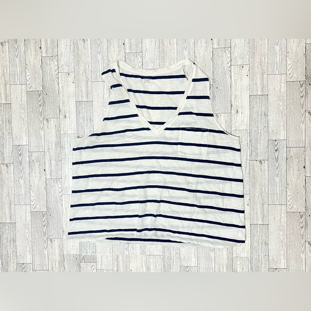 XXL Madewell Whisper Cotton V-Neck Pocket Tank in Creston Stripe